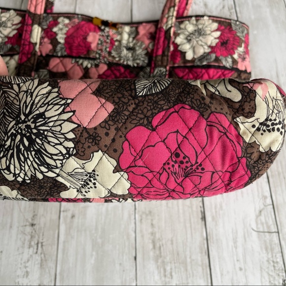 PREOWNED VERA BRADLEY PINK FLORAL TOTE BAG SHOULDER PURSE BROWN - Picture 5 of 10